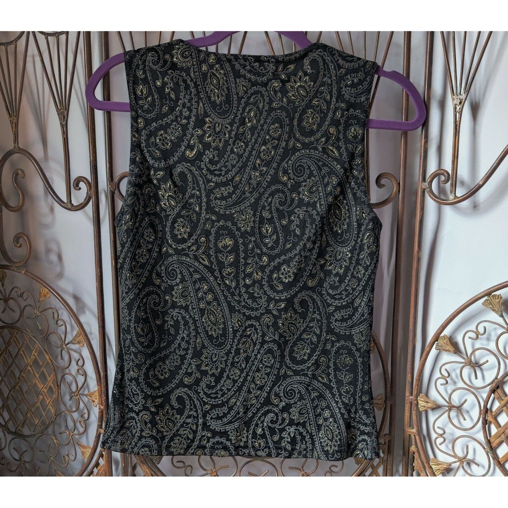 Wrapper Vintage Black Gold Metallic Paisley Scoop‎ Neck Sleeveless Top Medium